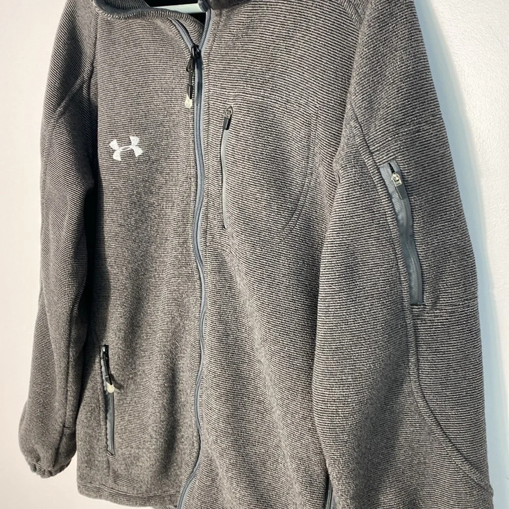 Under Armour Gray & Black Striped Full Zip Fleece Jacket size XL Gorpcore
